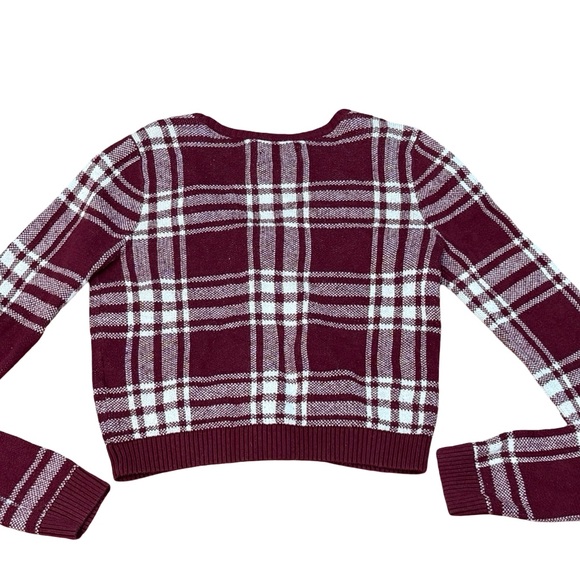 ♥️ Hollister Burgundy White Plaid Cropped Cardigan Size S - Picture 11 of 11